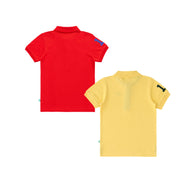 Boys' Pack of 2 Polo T-Shirts – Red & Yellow with Embroidered Logo