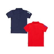 Boys' Pack of 2 Polo T-Shirts – Red & Navy with Embroidered Logo