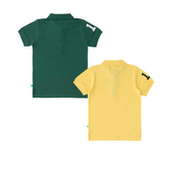 Boys' Pack of 2 Polo T-Shirts – Green & Yellow with Embroidered Logo