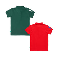 Boys' Pack of 2 Polo T-Shirts – Red & Green with Embroidered Logo