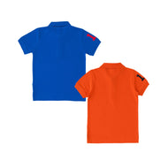 Boys' Pack of 2 Polo T-Shirts – Blue & Orange with Embroidered Logo