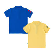Boys' Pack of 2 Polo T-Shirts – Blue & Yellow with Embroidered Logo