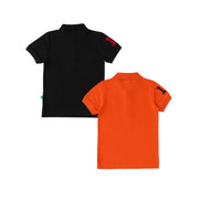 Boys' Pack of 2 Polo T-Shirts – Black & Orange with Embroidered Logo