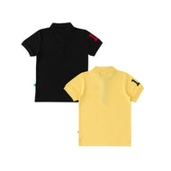 Boys' Pack of 2 Polo T-Shirts – Black & Yellow with Embroidered Logo