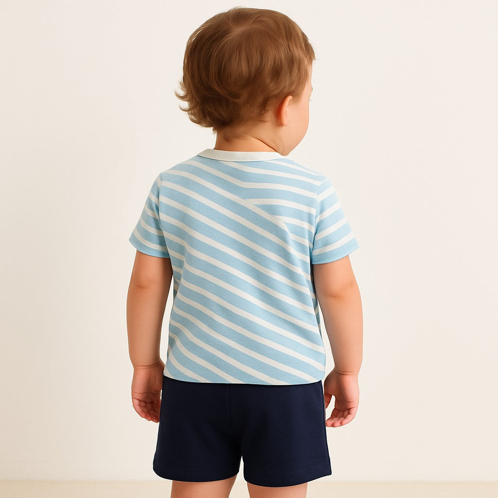 Baby Boy Striped T-Shirt and Navy Shorts Set with pocket