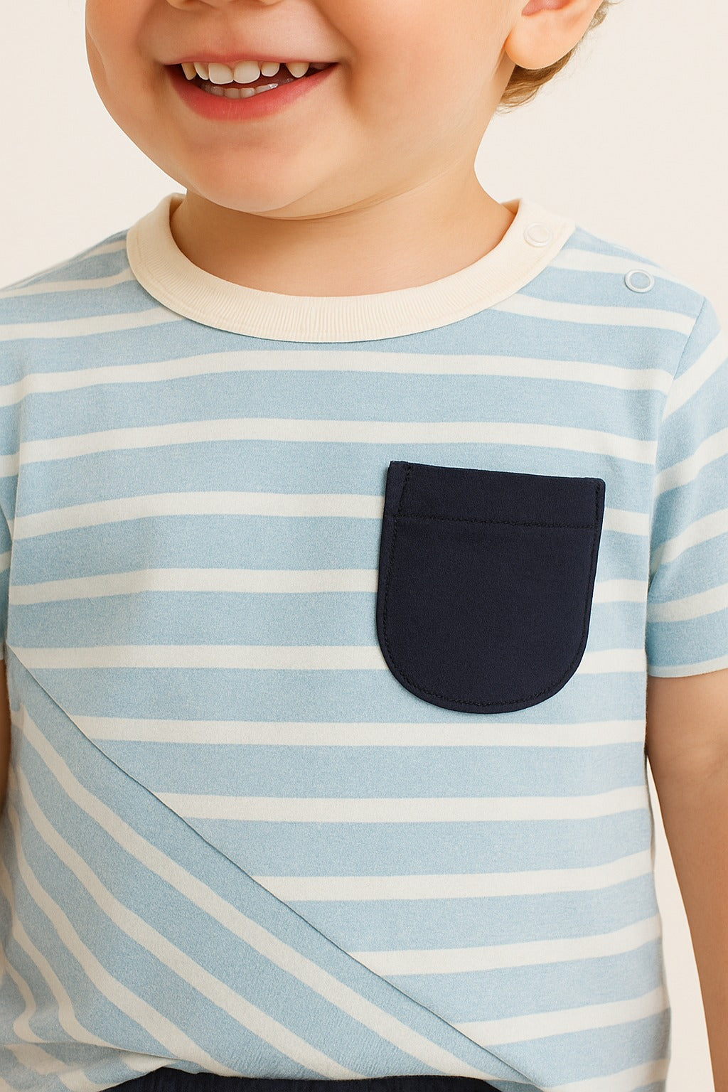 Baby Boy Striped T-Shirt and Navy Shorts Set with pocket