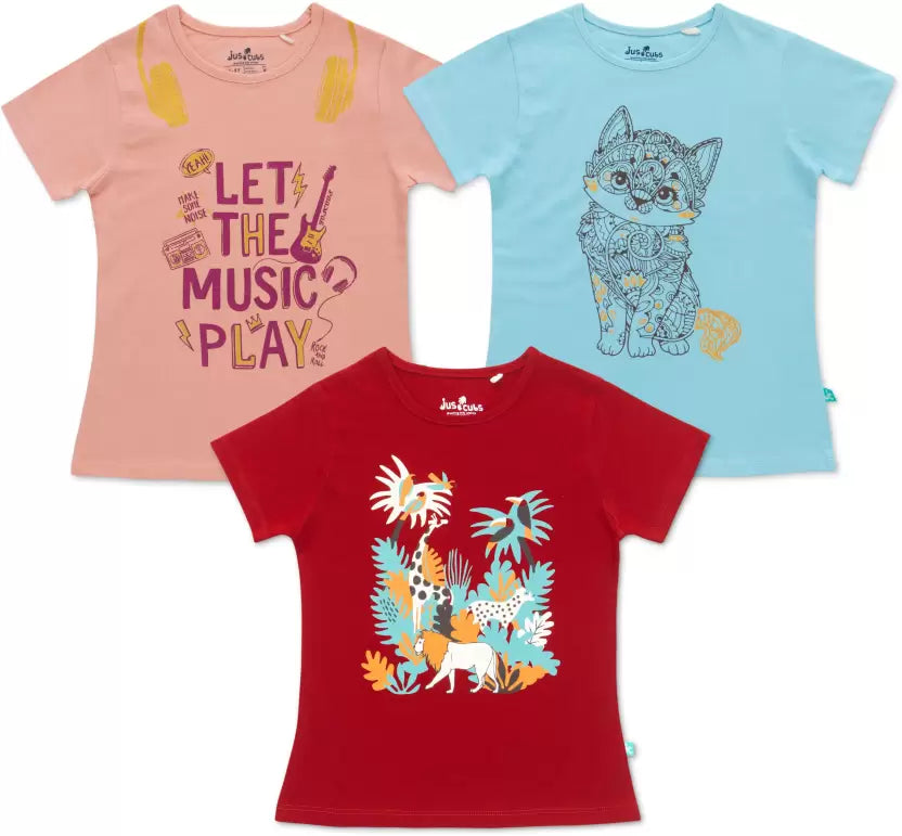 Girls Half Sleeves Printed Tee Pack Of 3