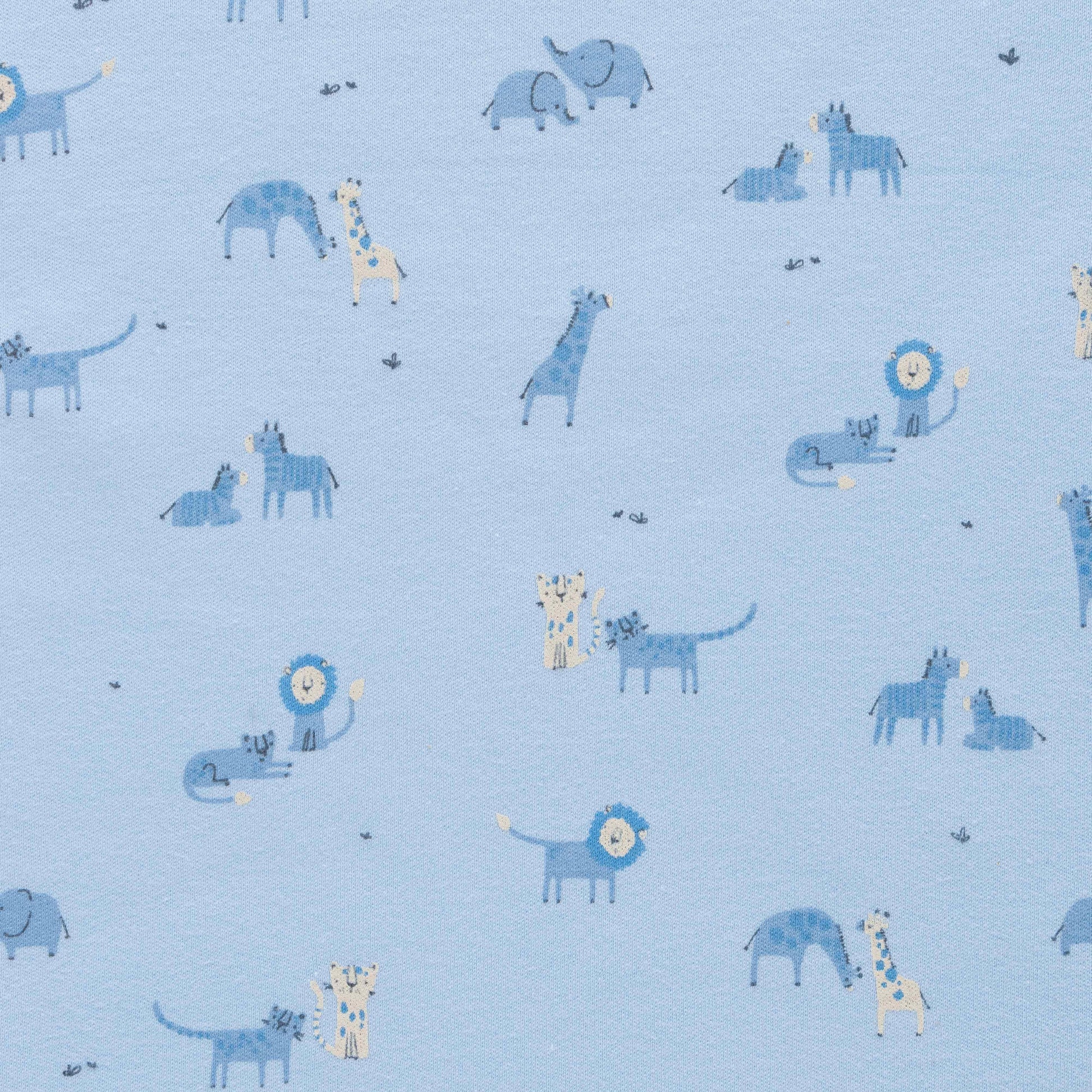 "Baby Boys' Cotton Romper with Safari Animal Print – Light Blue"