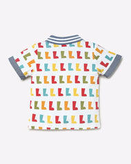 "Baby Boys' Printed Polo T-Shirt with Boots Pattern and Patchwork – Multicolor"