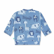 "Baby Boys' Blue Jungle Safari Print Sweatshirt with Animal Graphics"