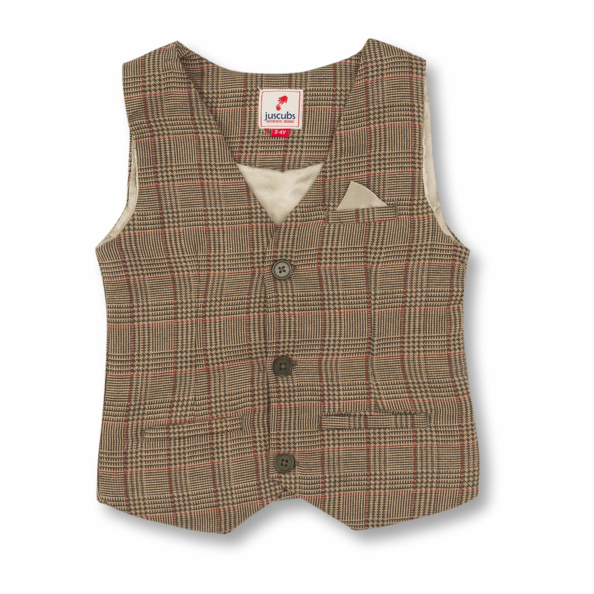 Baby Boys Full Sleeves Checked Coat Suit Set - Brown