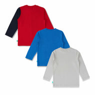 Baby "Boys' Printed Cotton Full Sleeve T-Shirt - Pack of 3 (Astronaut, Dinosaur, Abstract Designs)"