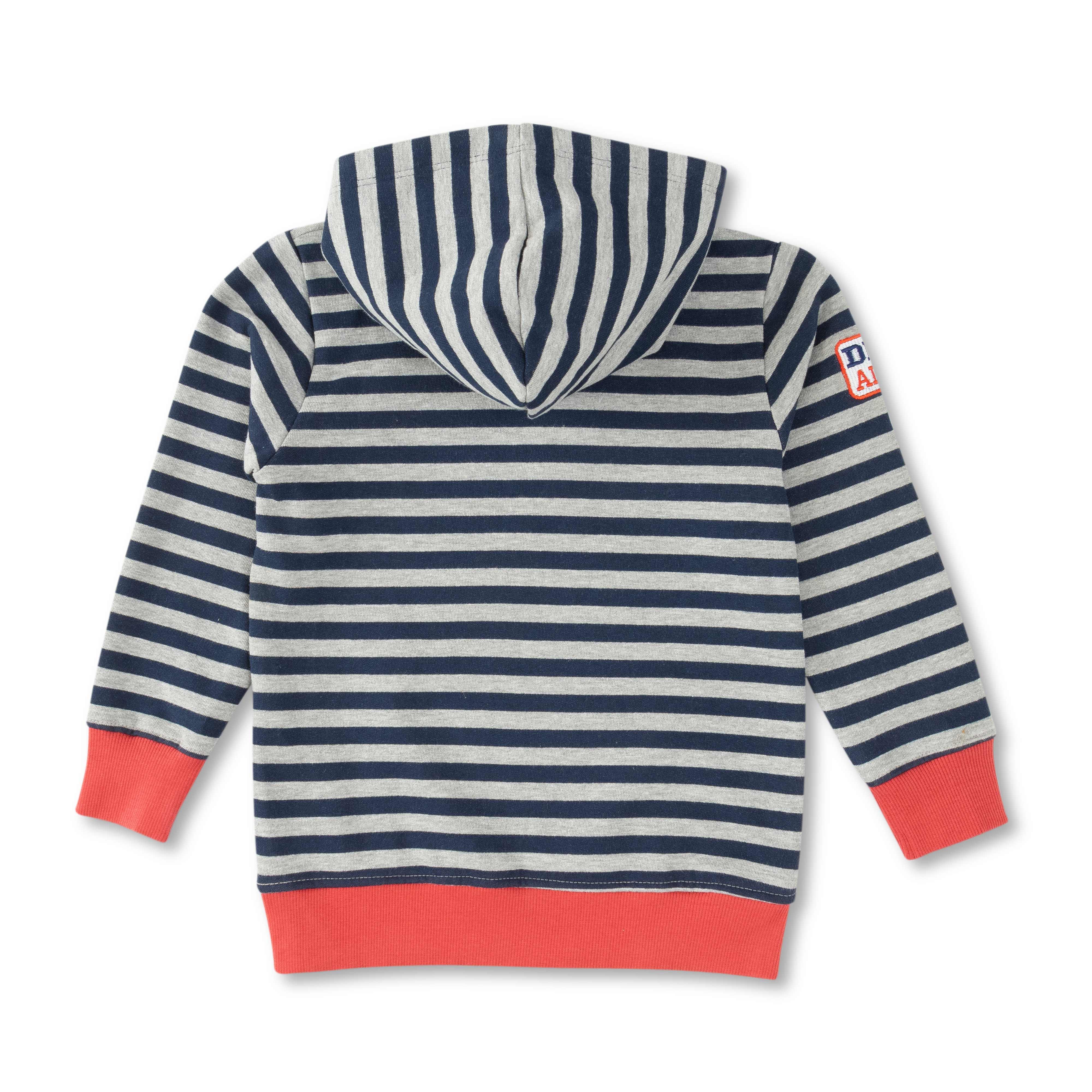 Baby Boys Striped Road Trips Bus Embroidery Hoody - Juscubs