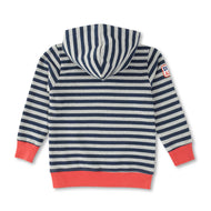 Baby Boys' Striped Hooded Sweatshirt – "Road Trips with Friends" Bus Print, Navy & Red Trim