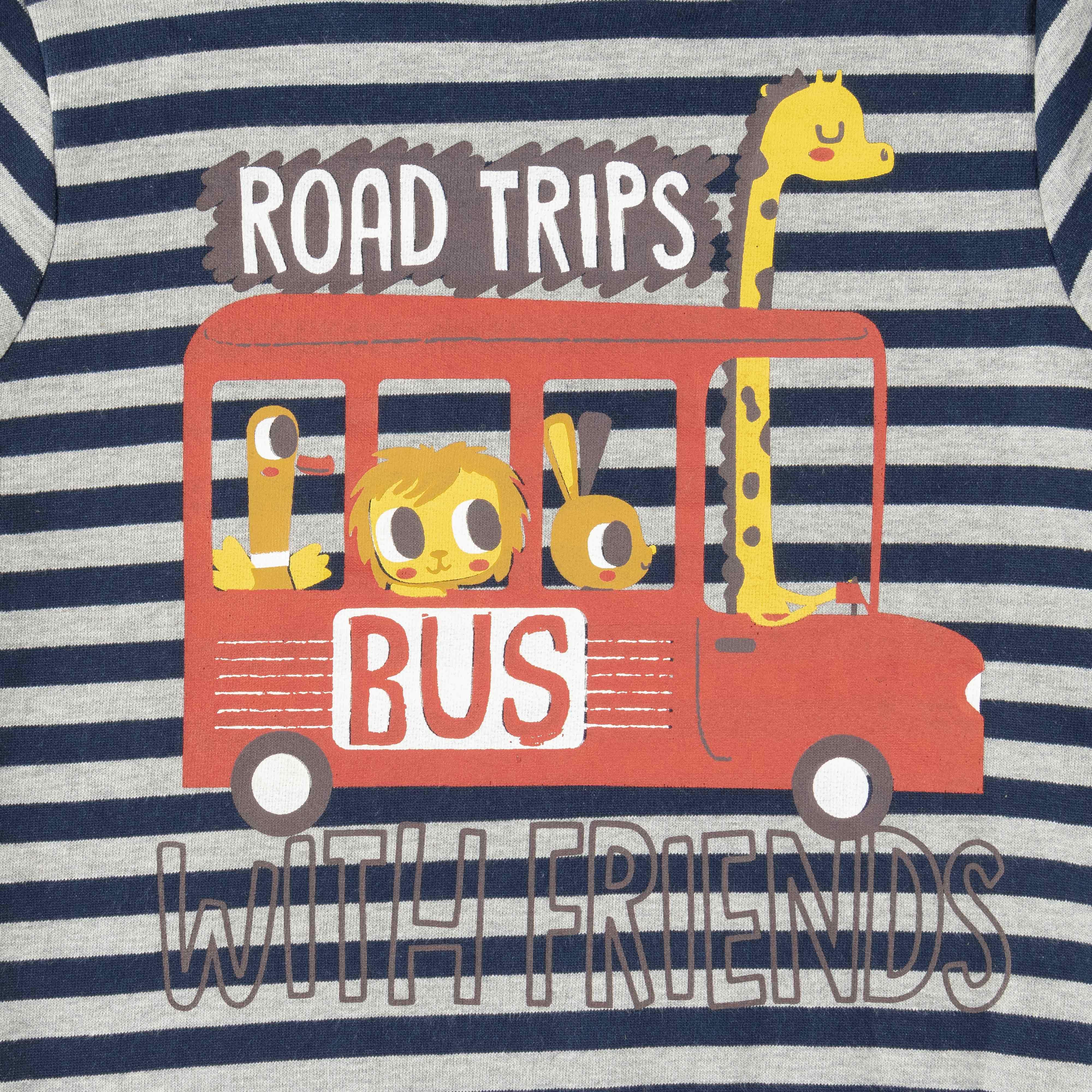 Baby Boys Striped Road Trips Bus Embroidery Hoody - Juscubs