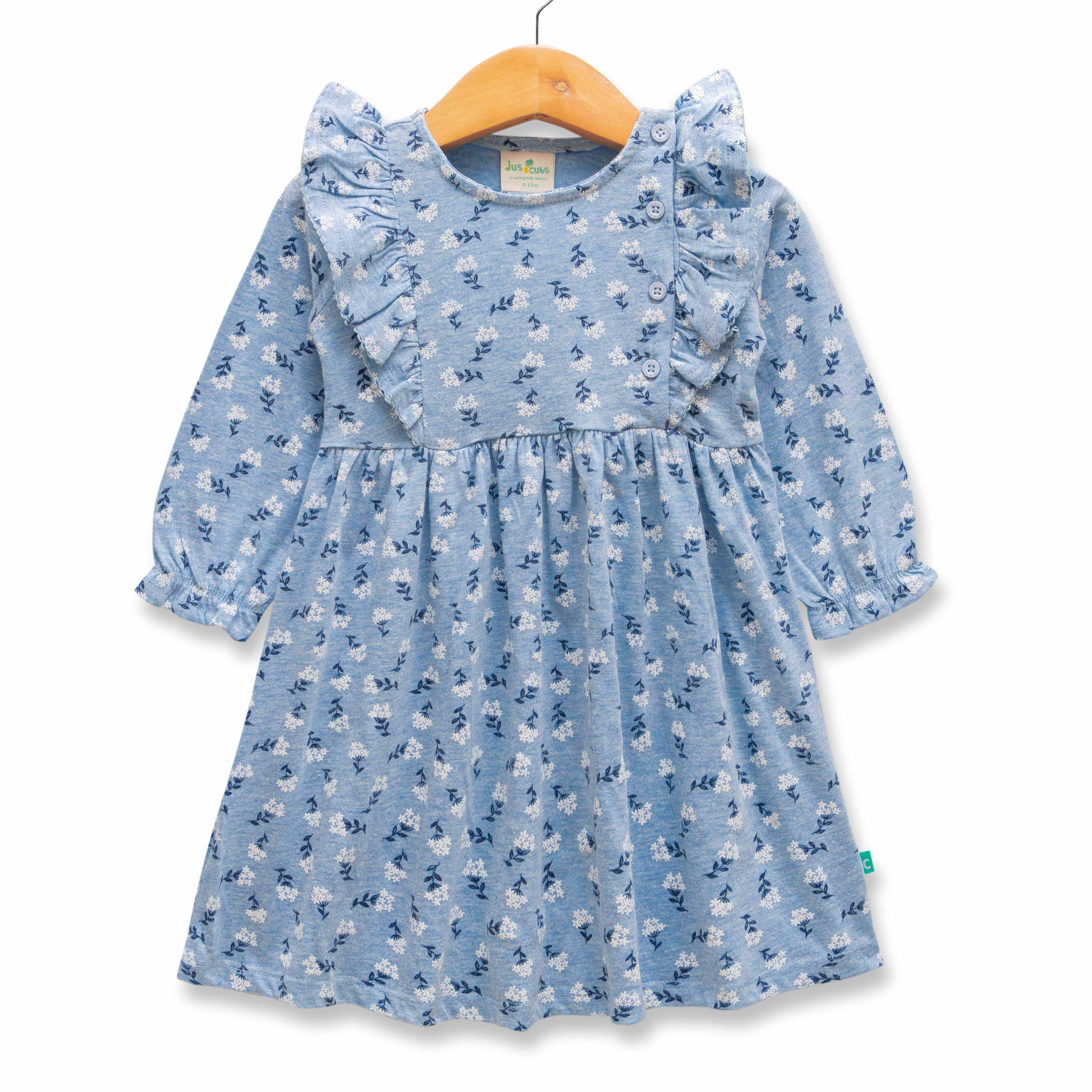 Baby Girl All Over Printed Full Sleeve Fit & Flare Dress - Juscubs
