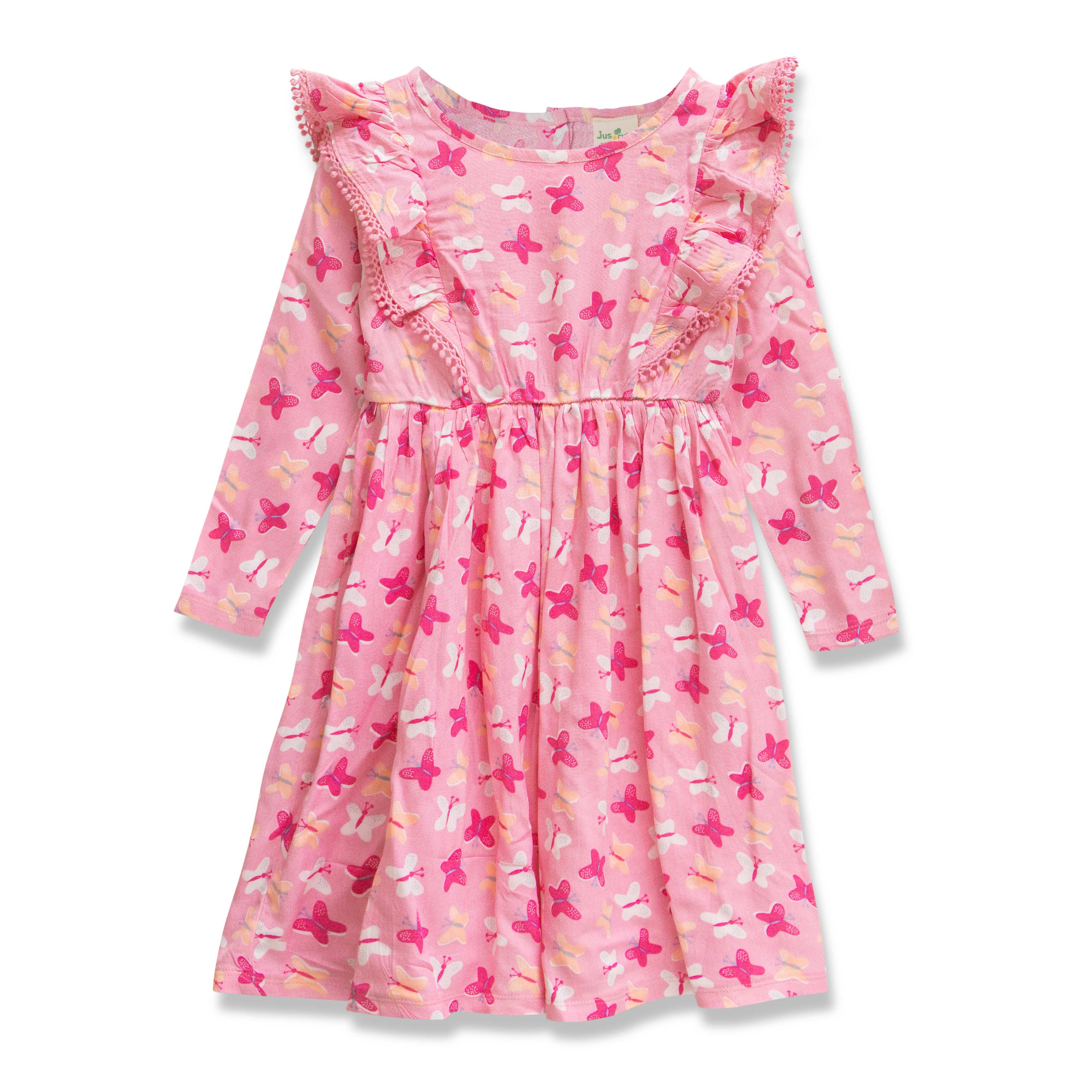 Baby Girls All Over Flower Printed Fit & Flare Dress - Juscubs