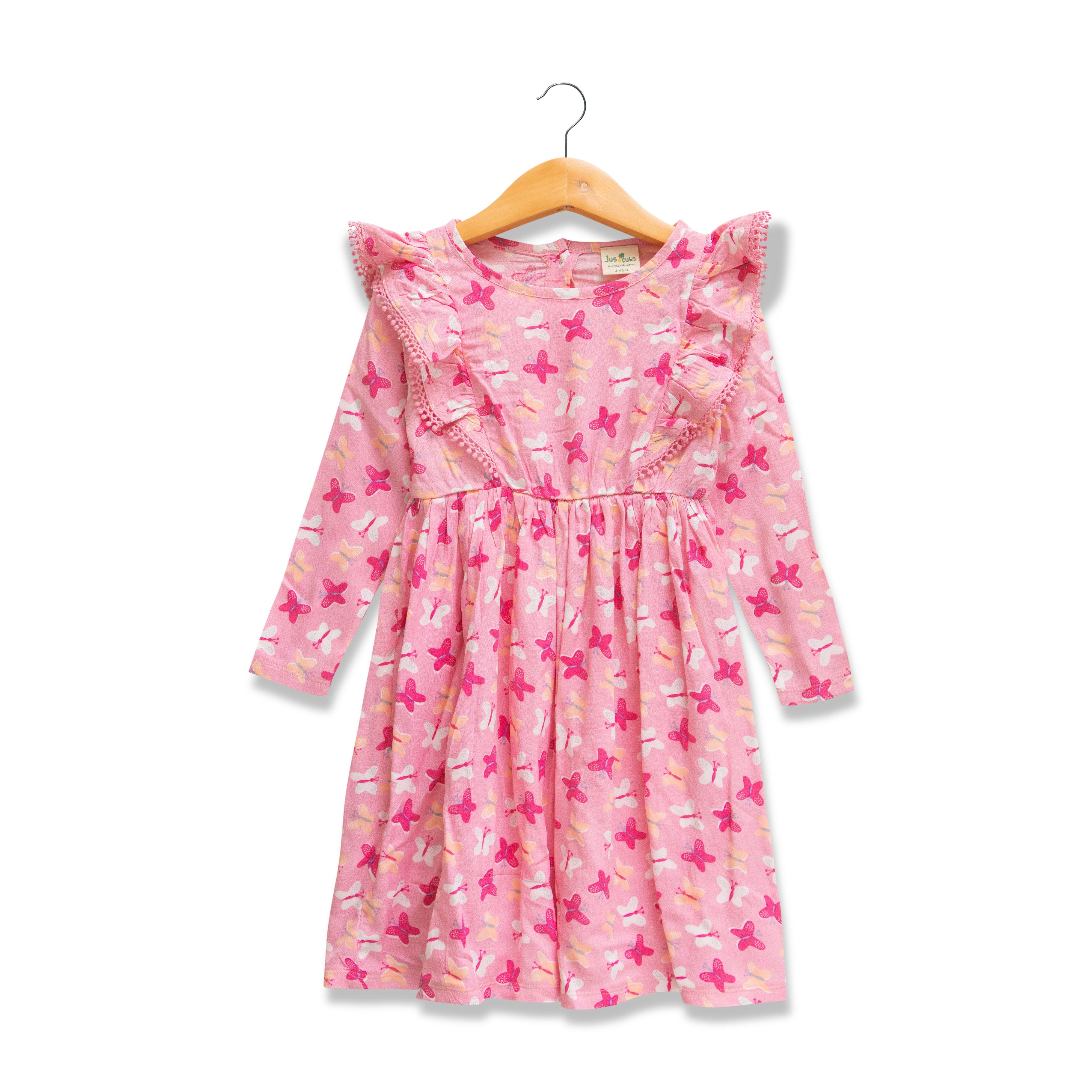 Baby Girls All Over Flower Printed Fit & Flare Dress - Juscubs