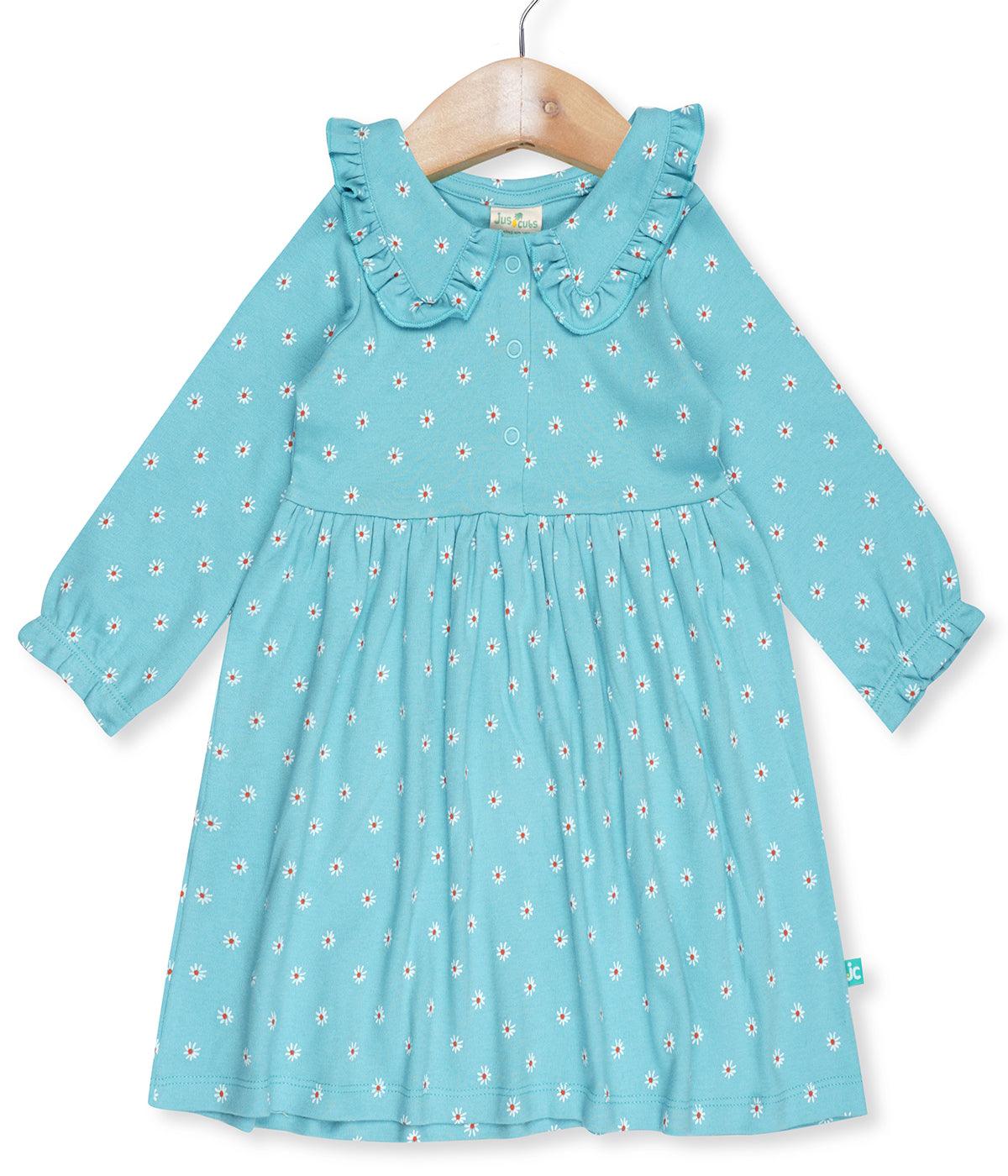 Baby Girls All Over Printed Casual Dress - Blue - Juscubs