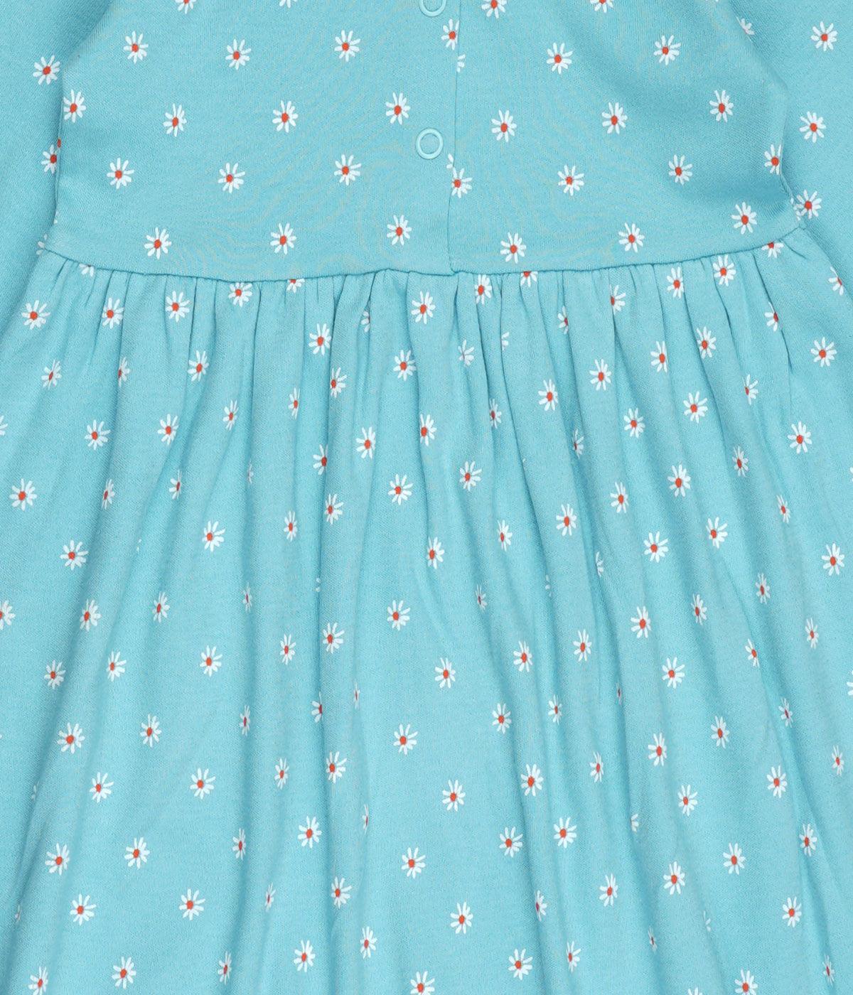 Baby Girls All Over Printed Casual Dress - Blue - Juscubs