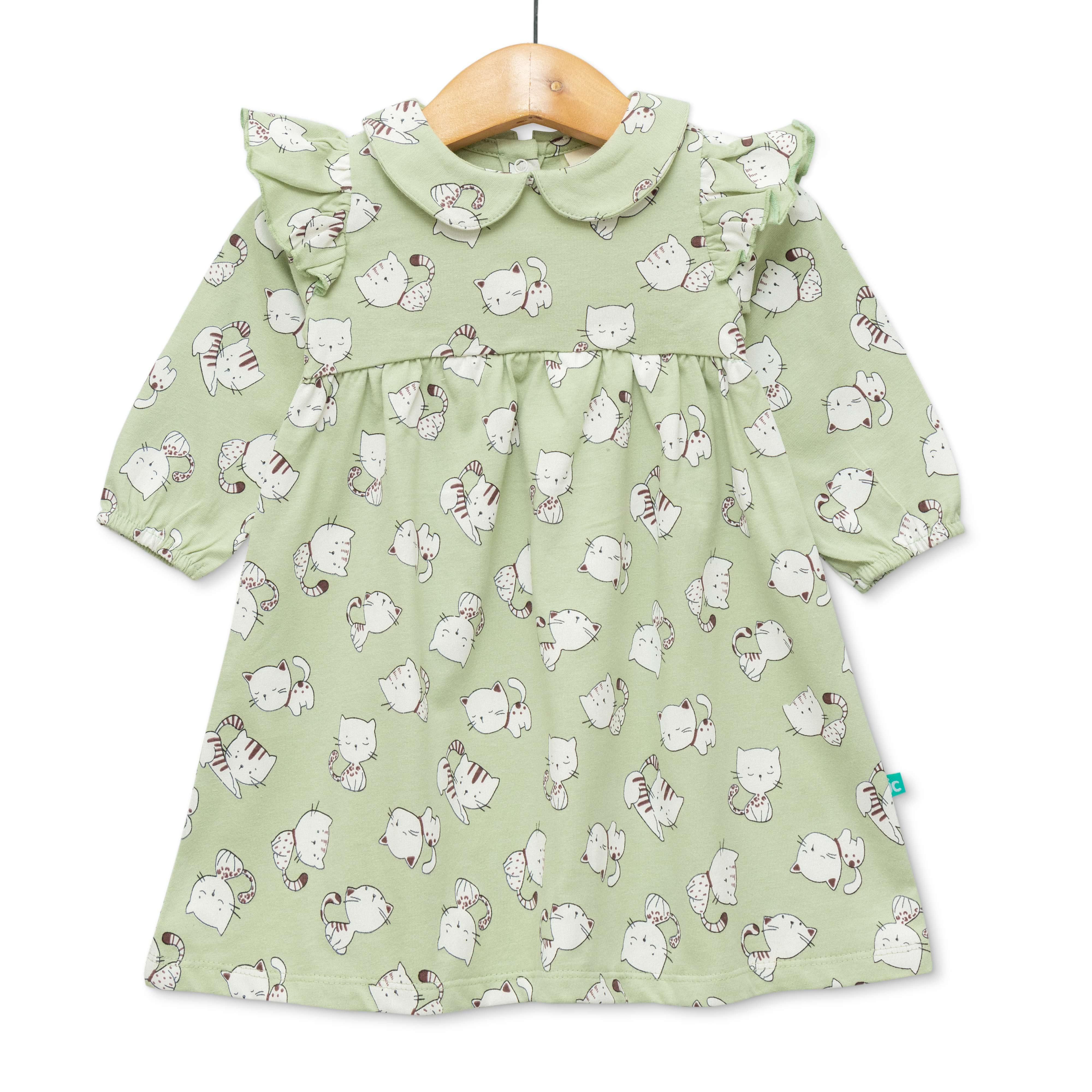 Baby Girls All Over Printed Casual Dress - Green - Juscubs