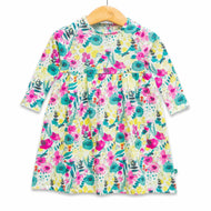Baby Girls' Floral Print Long Sleeve Dress – Colorful Cotton Casual Wear