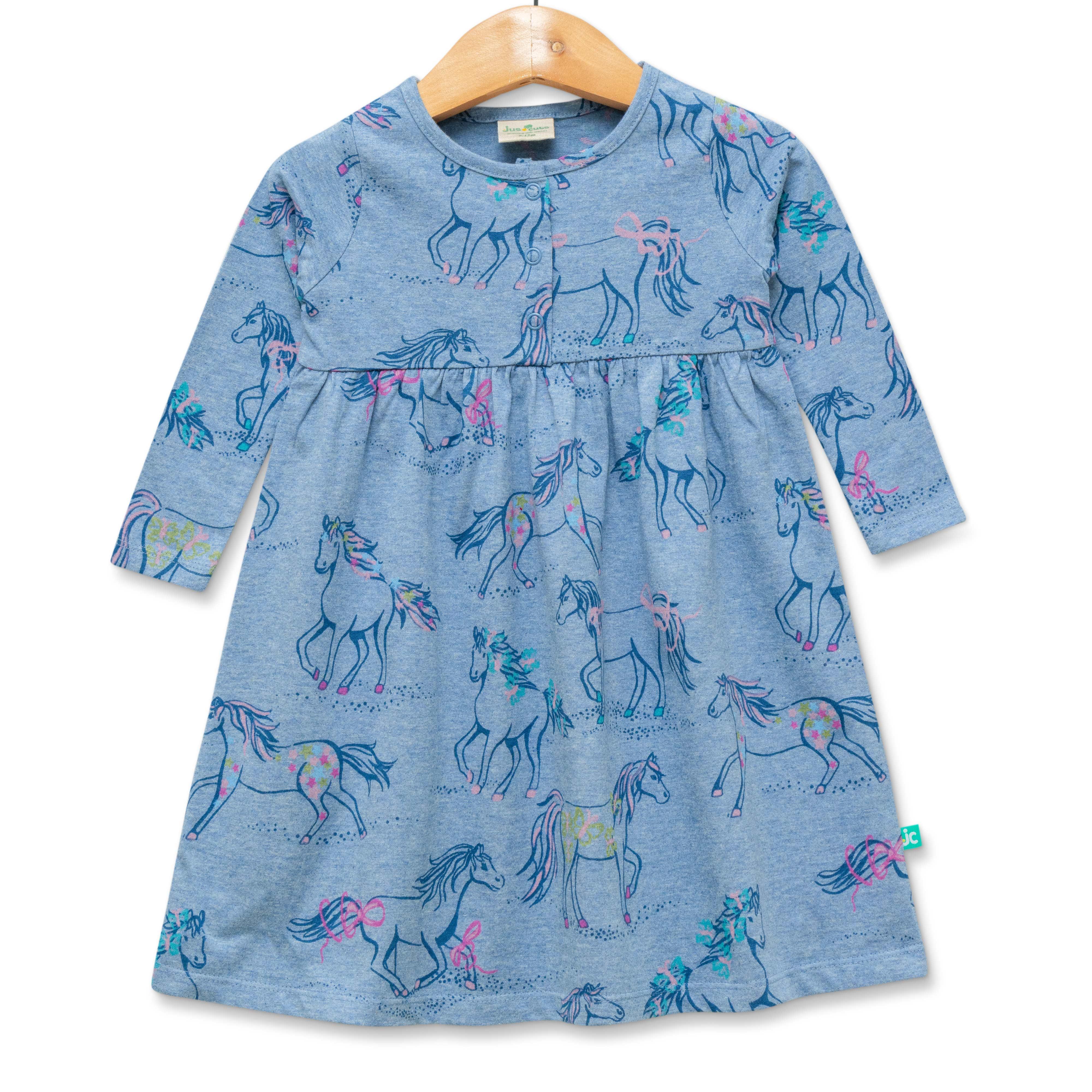 Baby Girls All Over Printed Casual Dress - Navy Blue - Juscubs