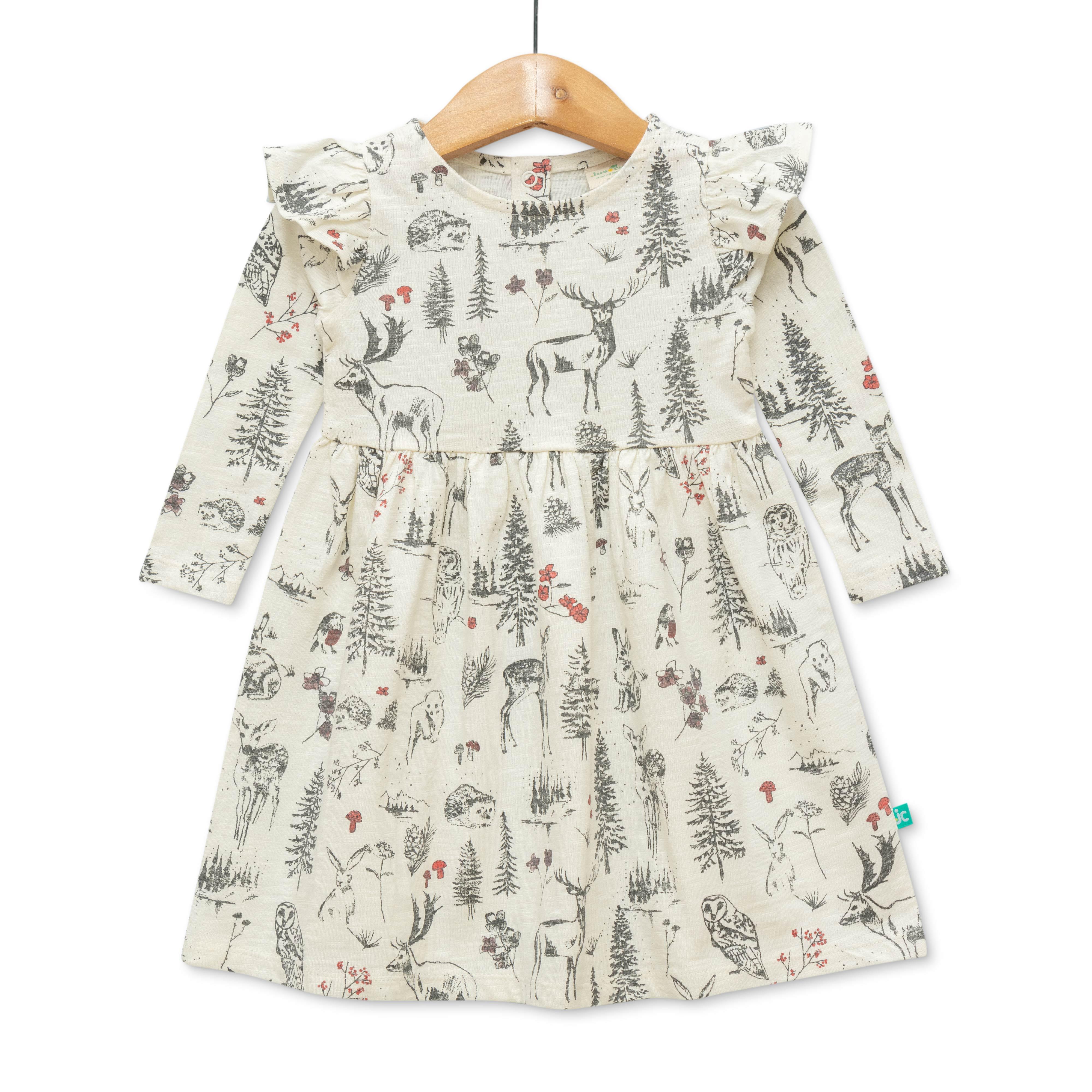 Baby Girls All Over Printed Casual Dress - Off White - Juscubs