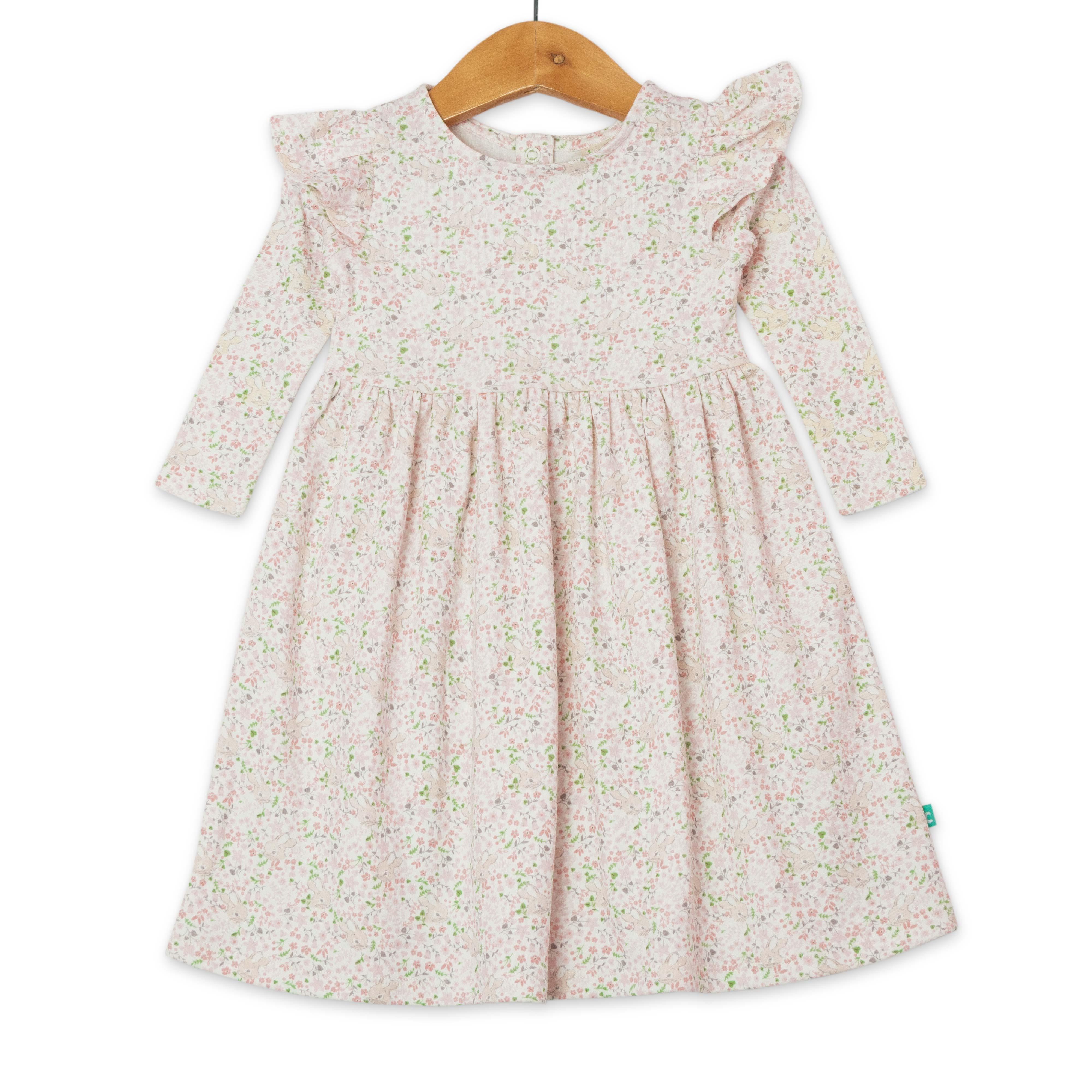 Baby Girls All Over Printed Casual Dress - Off White - Juscubs