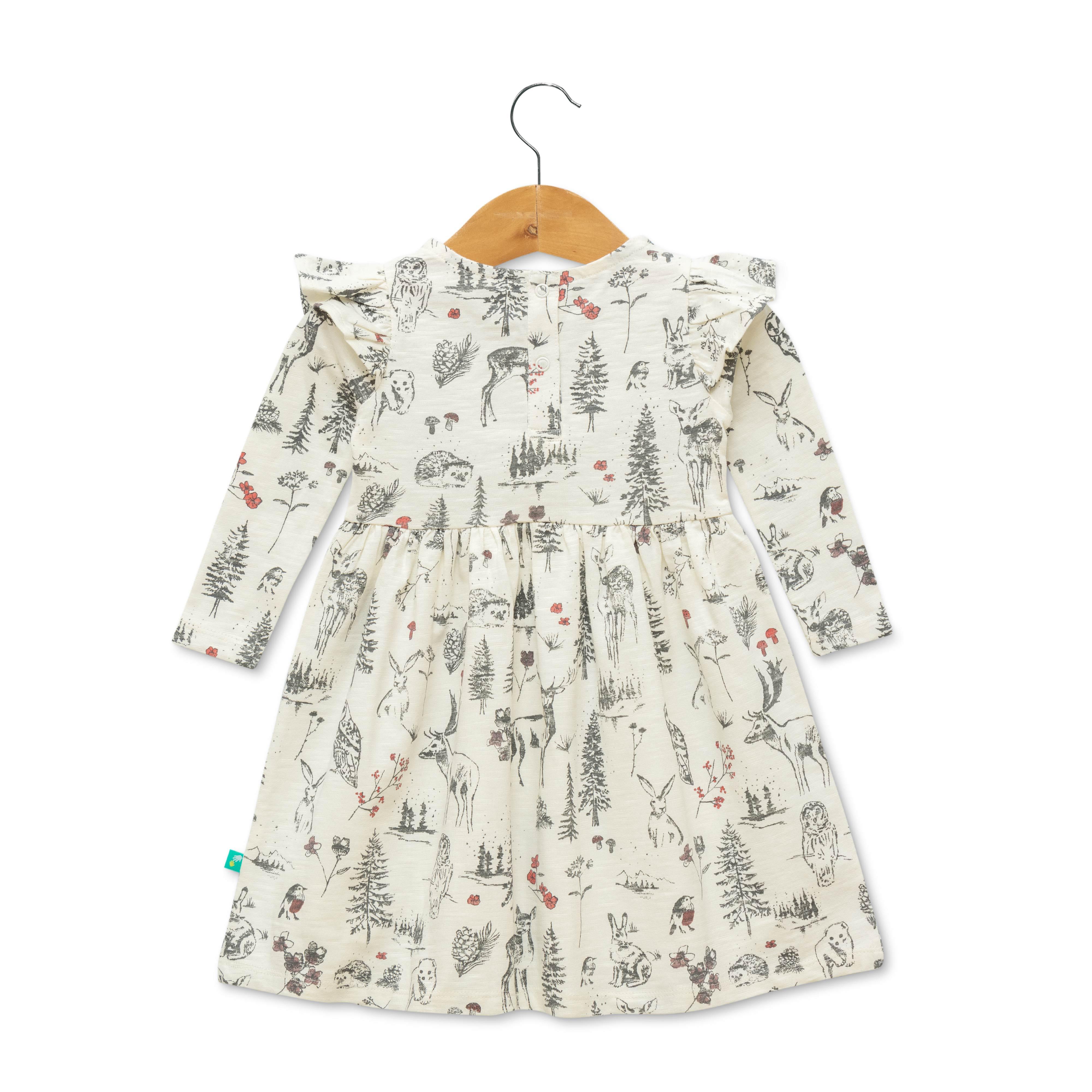 Baby Girls All Over Printed Casual Dress - Off White - Juscubs