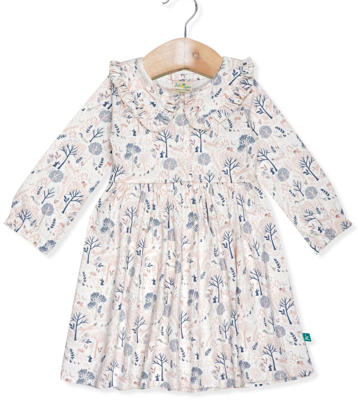 Baby Girls All Over Printed Casual Dress - White - Juscubs