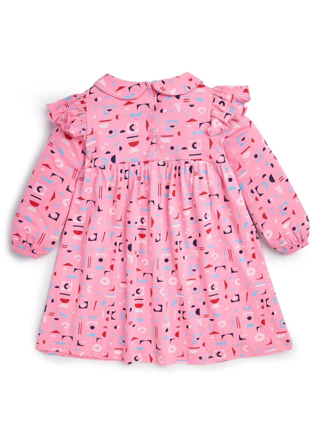 Baby Girls All Over Printed Peter Pen Collar Neck Dress - Juscubs