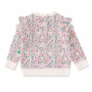 "Girls' Floral Print Ruffle Shoulder Sweatshirt – Long Sleeve Cotton Pullover"