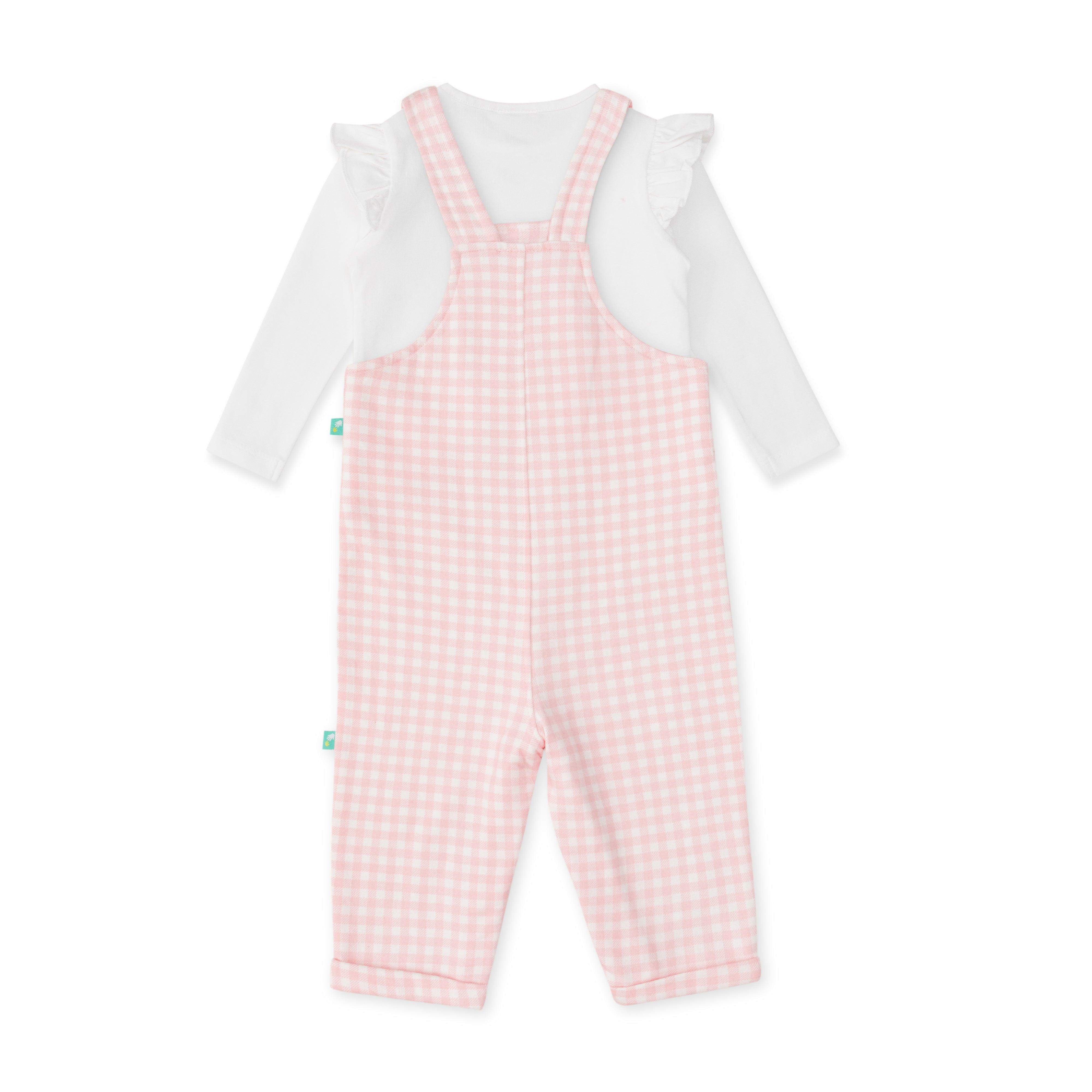 Baby Girls Checked Dungaree & Solid Top - Juscubs