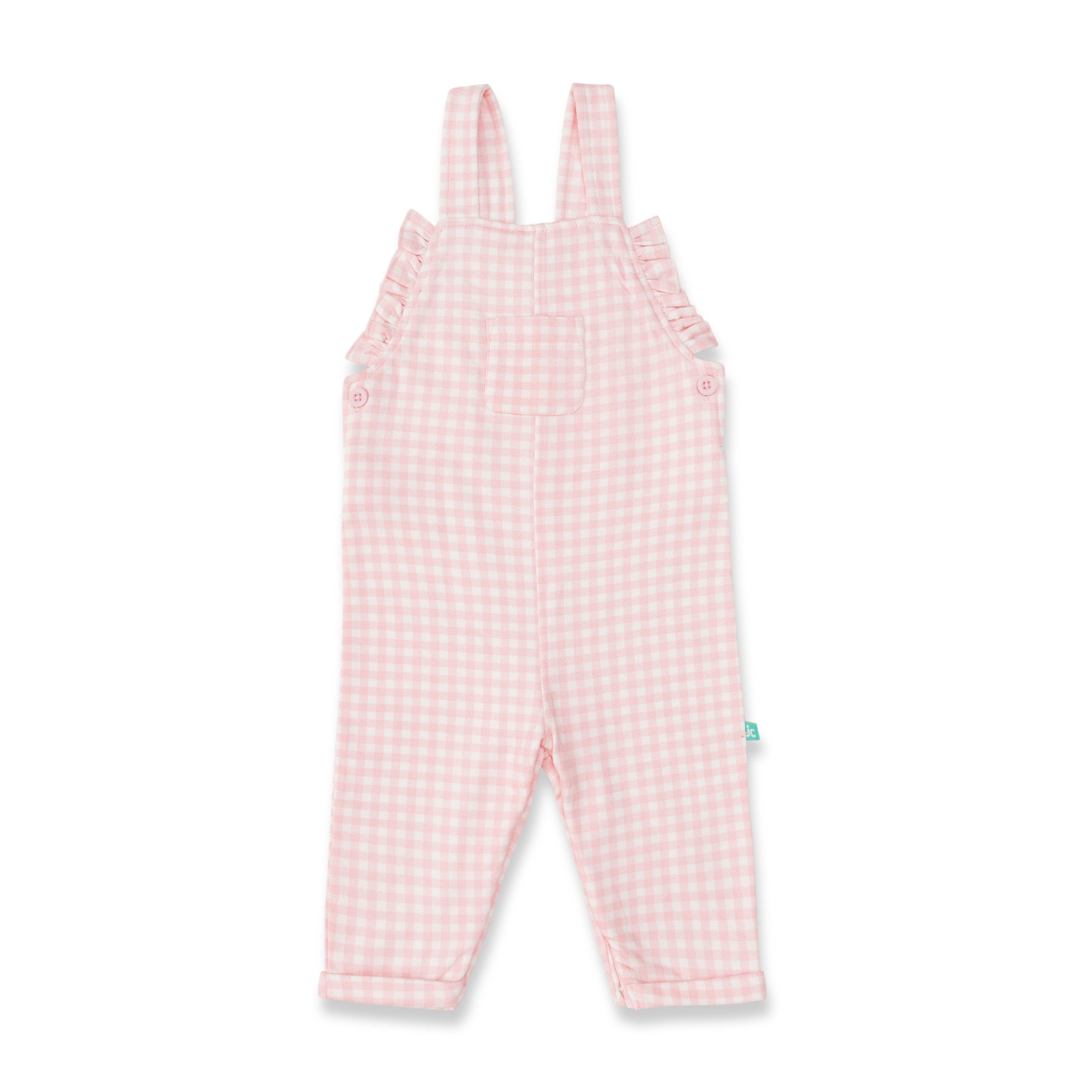 Baby Girls Checked Dungaree & Solid Top - Juscubs