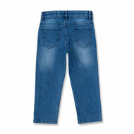 "Girls' Blue Denim Jeans with Floral Embroidery – Regular Fit"