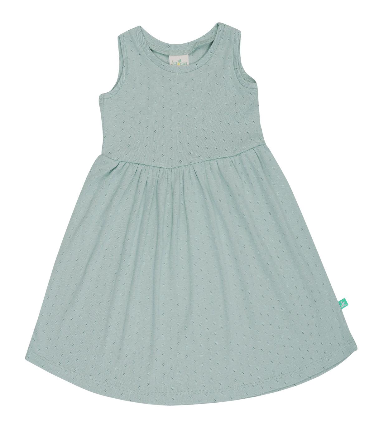 Baby Girls' Sleeveless Cotton Eyelet Dress Sage Green Summer Wear Juscubs Baby Girls' Sleeveless Cotton Eyelet Dress Sage Green Summer Wear Juscubs