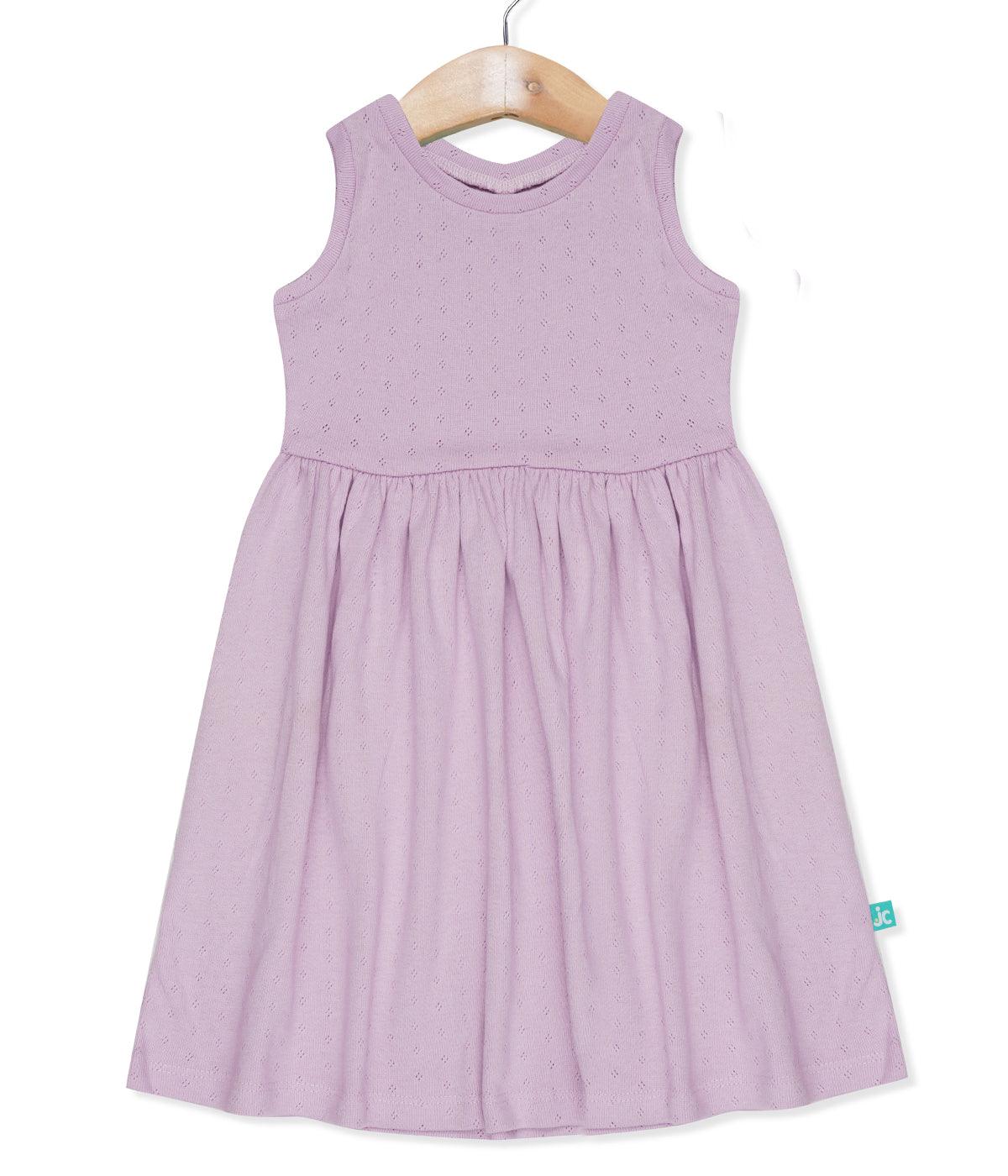 Baby Girls Pointel Fabric Casual Dress - Lavender - Juscubs