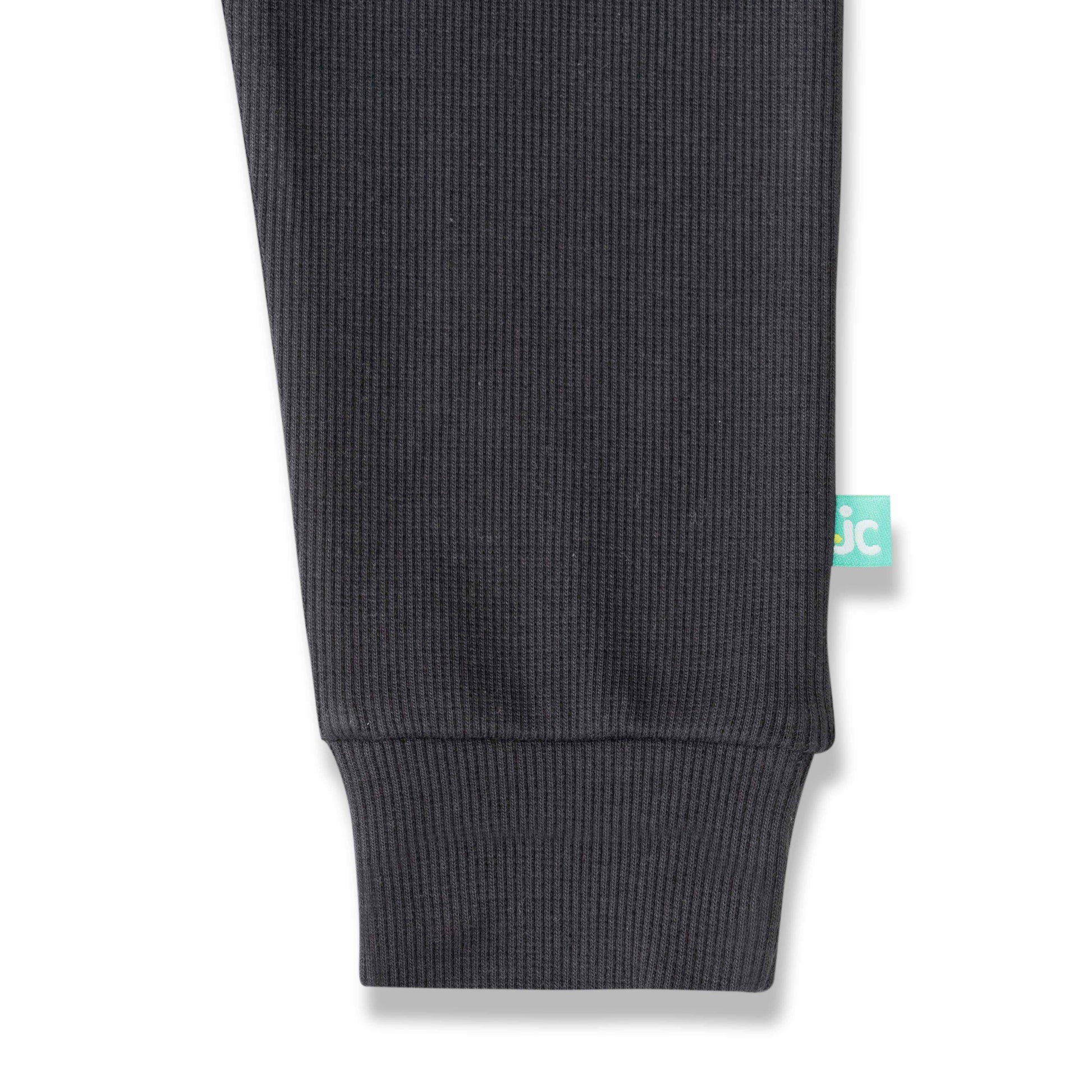 "Black Ribbed Baby Girls Joggers – Soft Cotton  Pants with Elastic Waist"