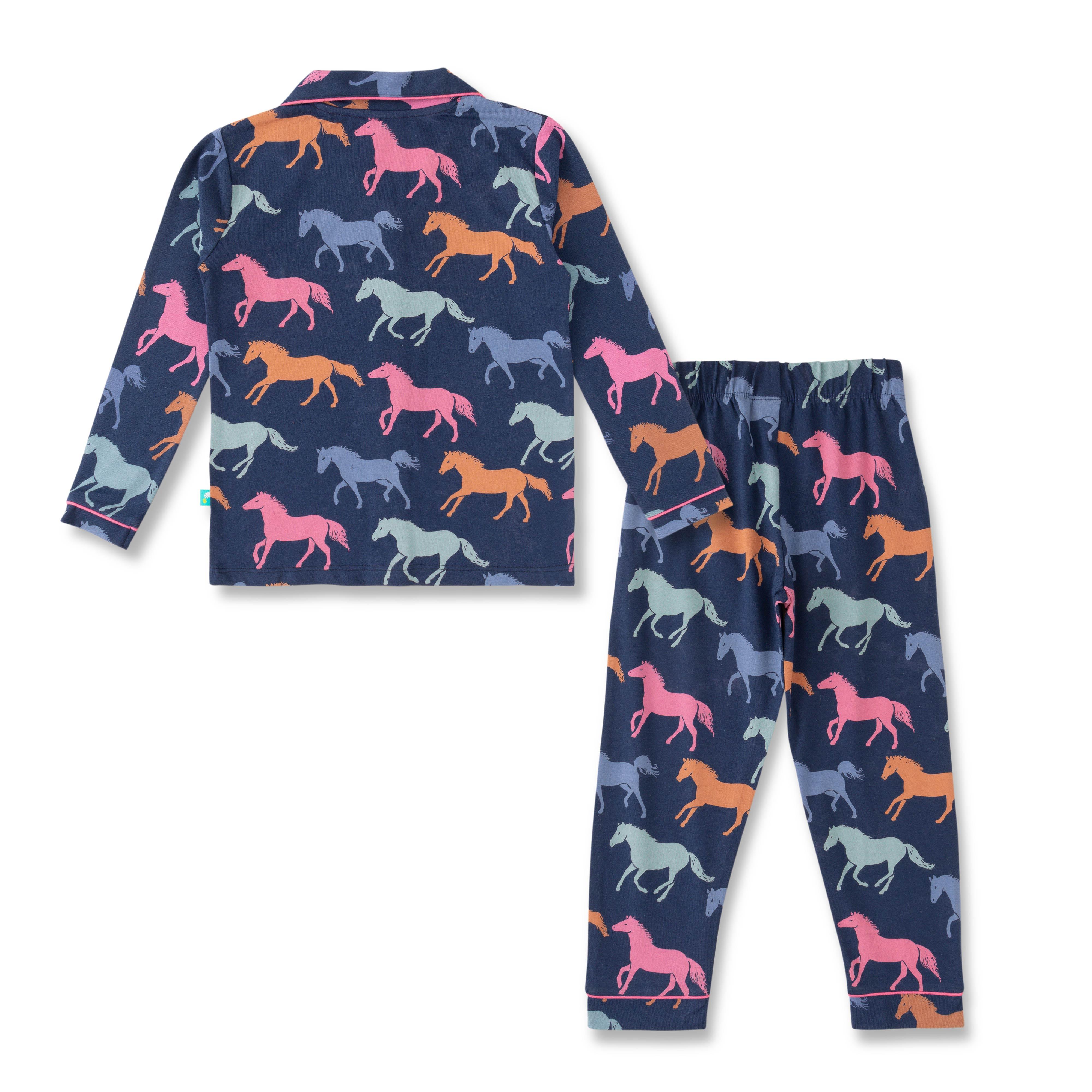 Baby Girls Top & Bottom All Over Horse Printed Nightwear - Juscubs