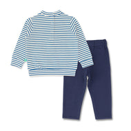 "Baby Girls' Striped Floral Sweatshirt and Navy Pants Set"