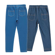 "Baby Girls' Cotton Blend Jeggings – Pack of 2 (Blue & Navy Blue Denim Look)"