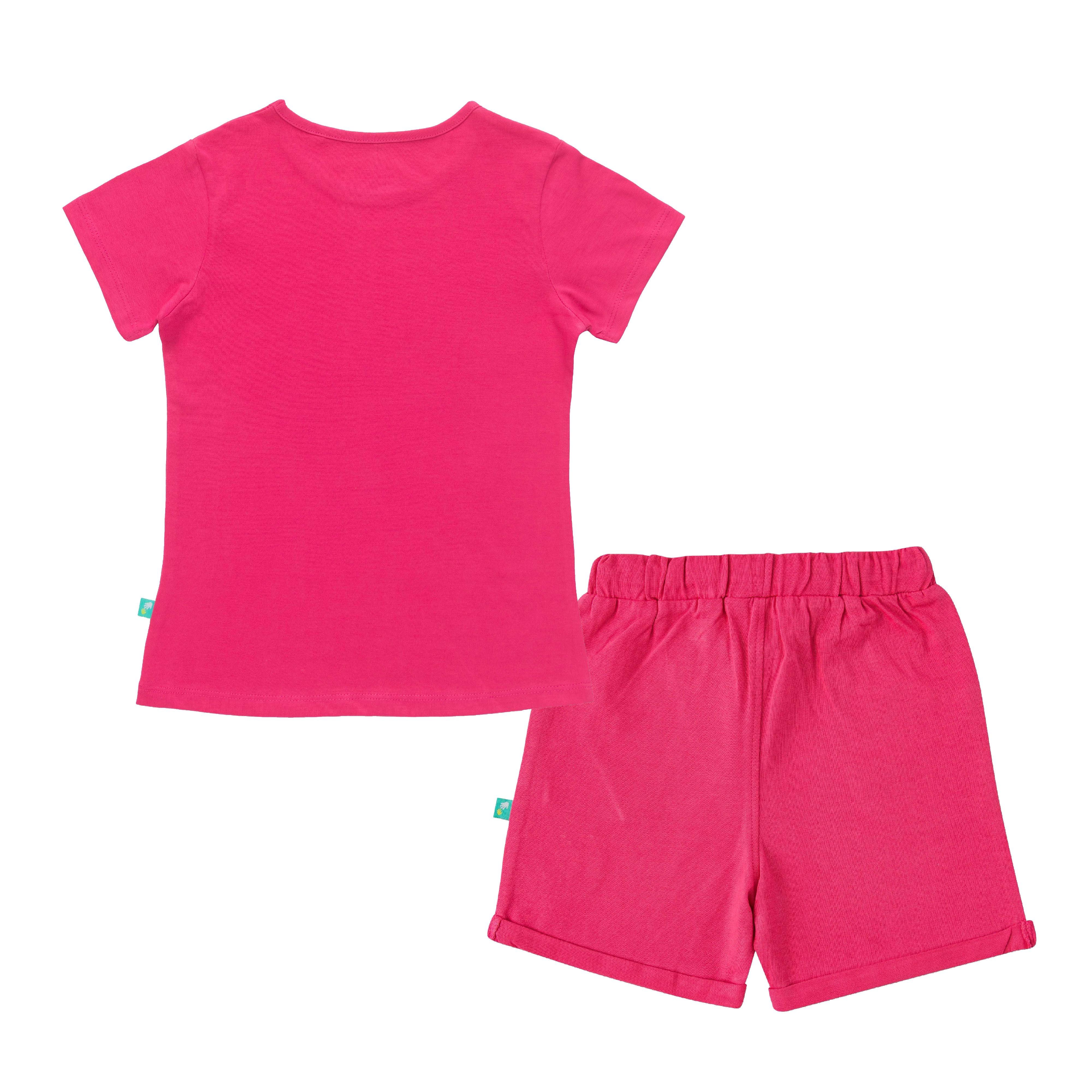 Girls Printed Pure Cotton T-shirt With Shorts - Juscubs