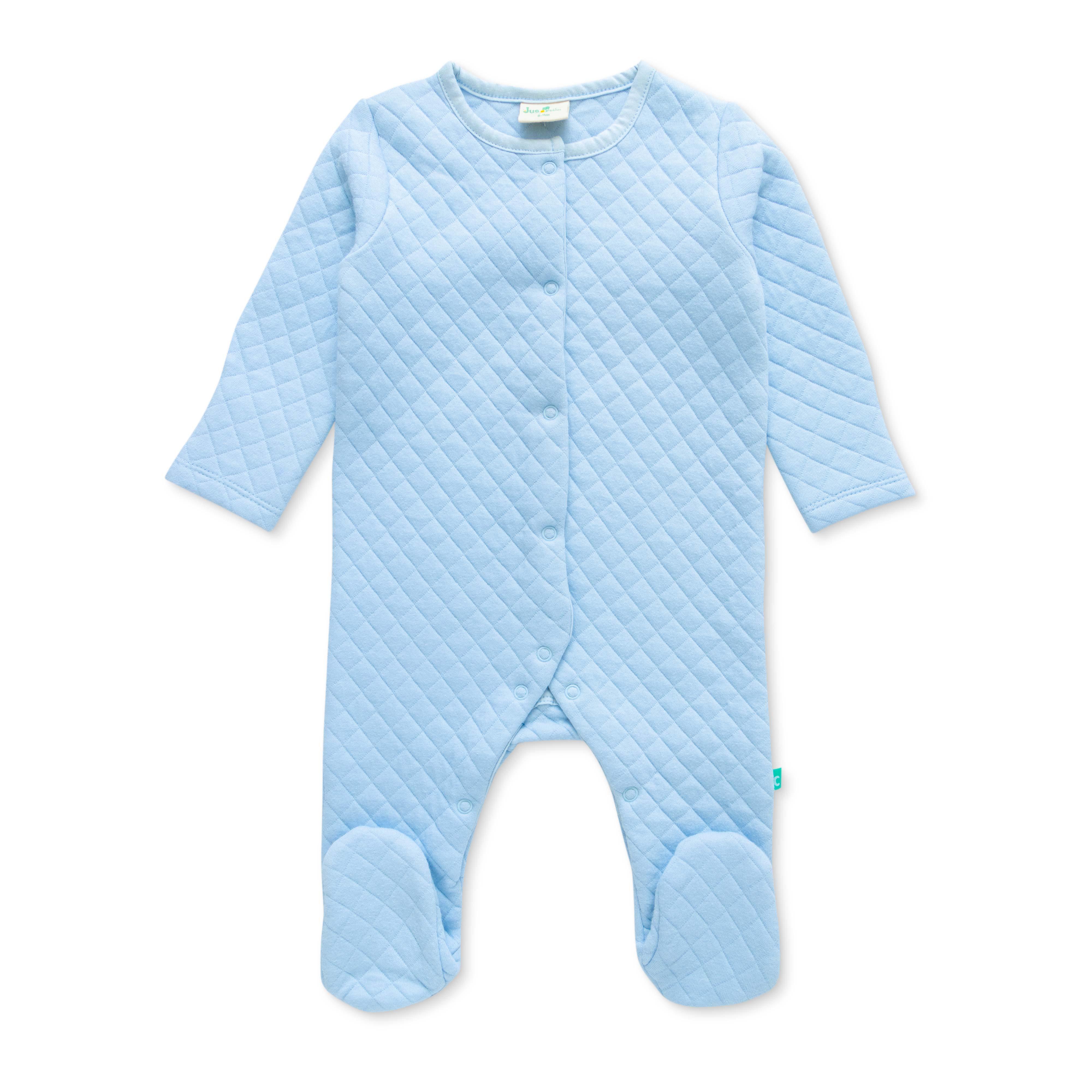Boys Quilted Fabric Solid Blue Full Sleeve SleepSuit - Juscubs