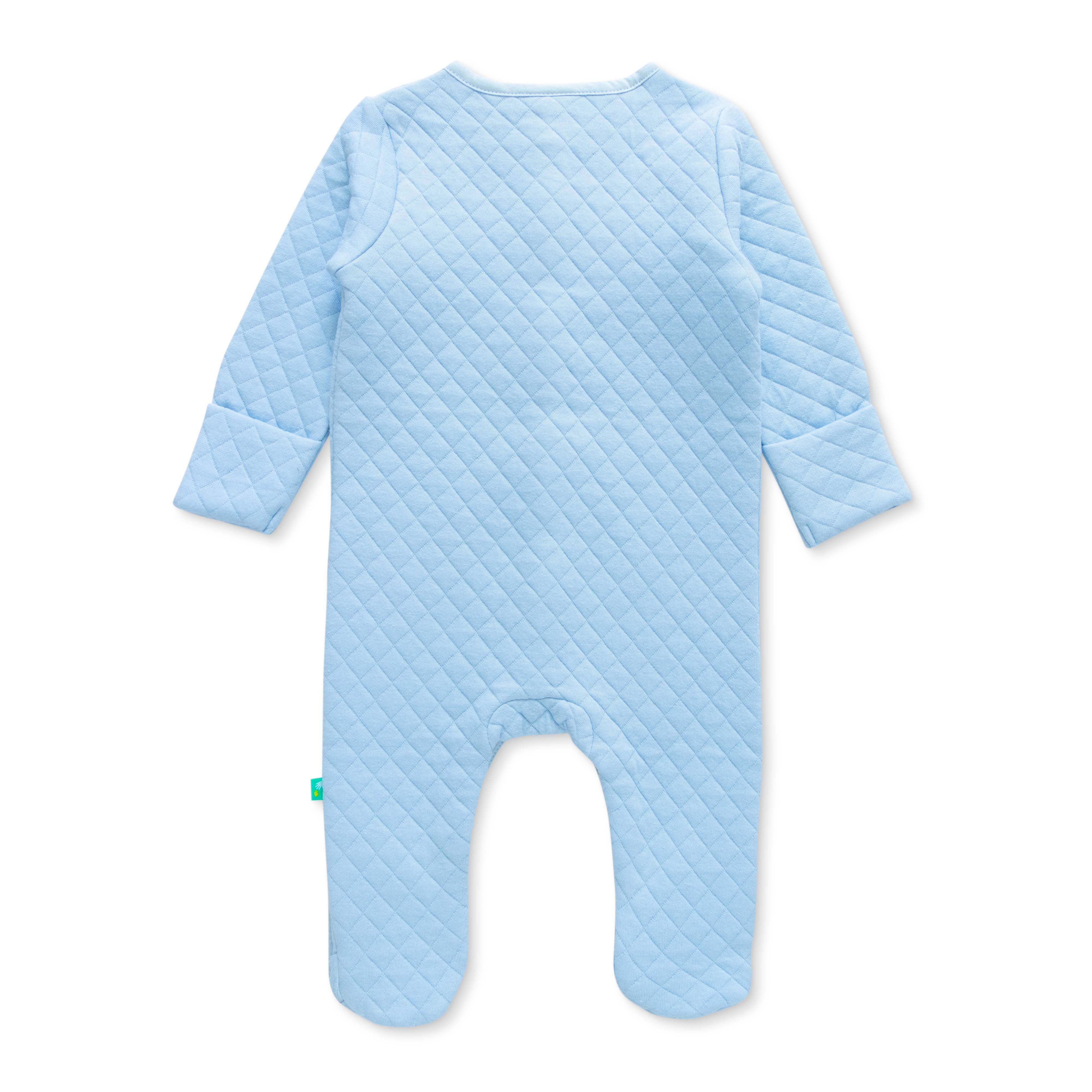 Boys Quilted Fabric Solid Blue Full Sleeve SleepSuit - Juscubs