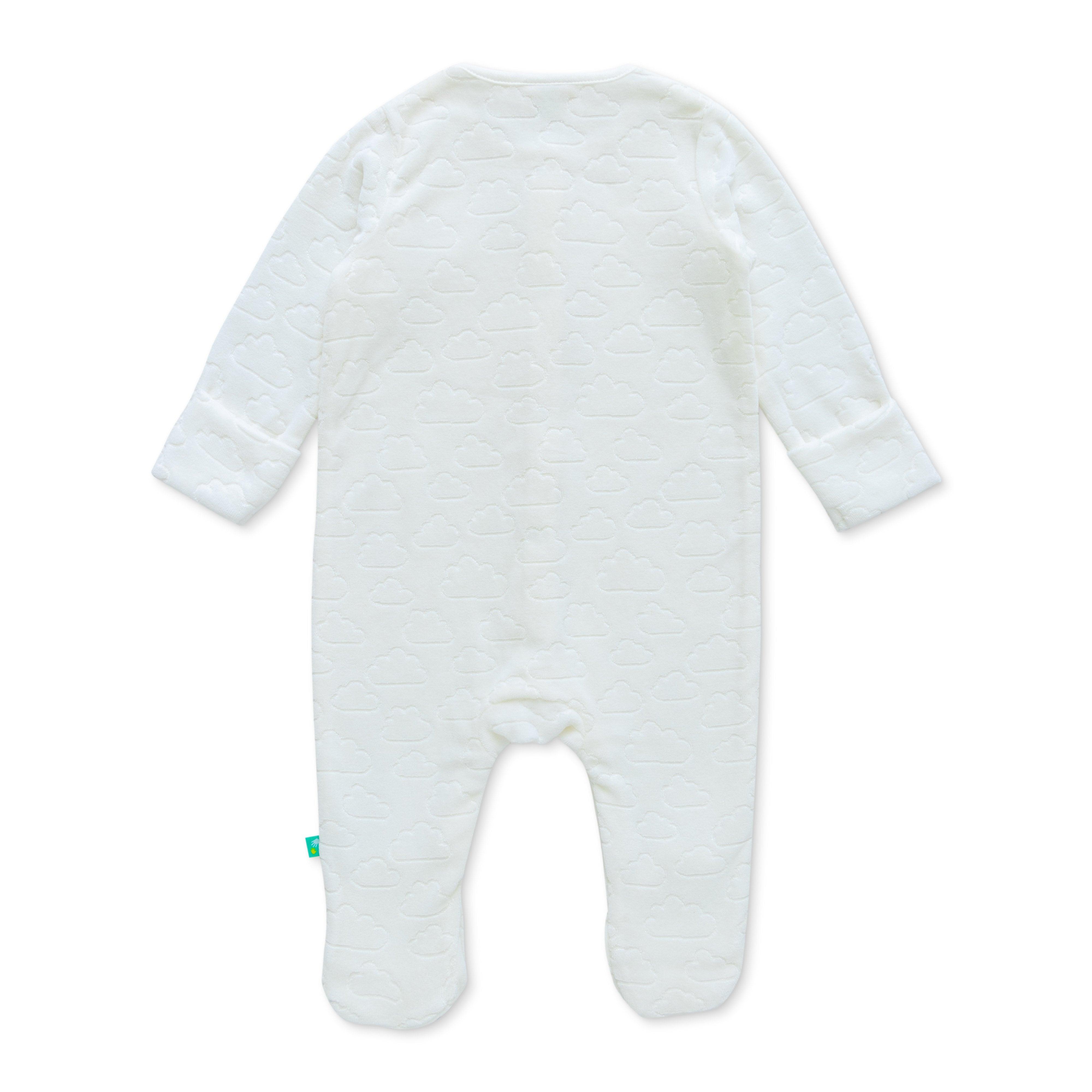 Boys velour Soft Fabric White Full Sleeve SleepSuit - Juscubs