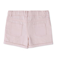 Girls' Light Pink Cotton Twill Shorts with Button Closure