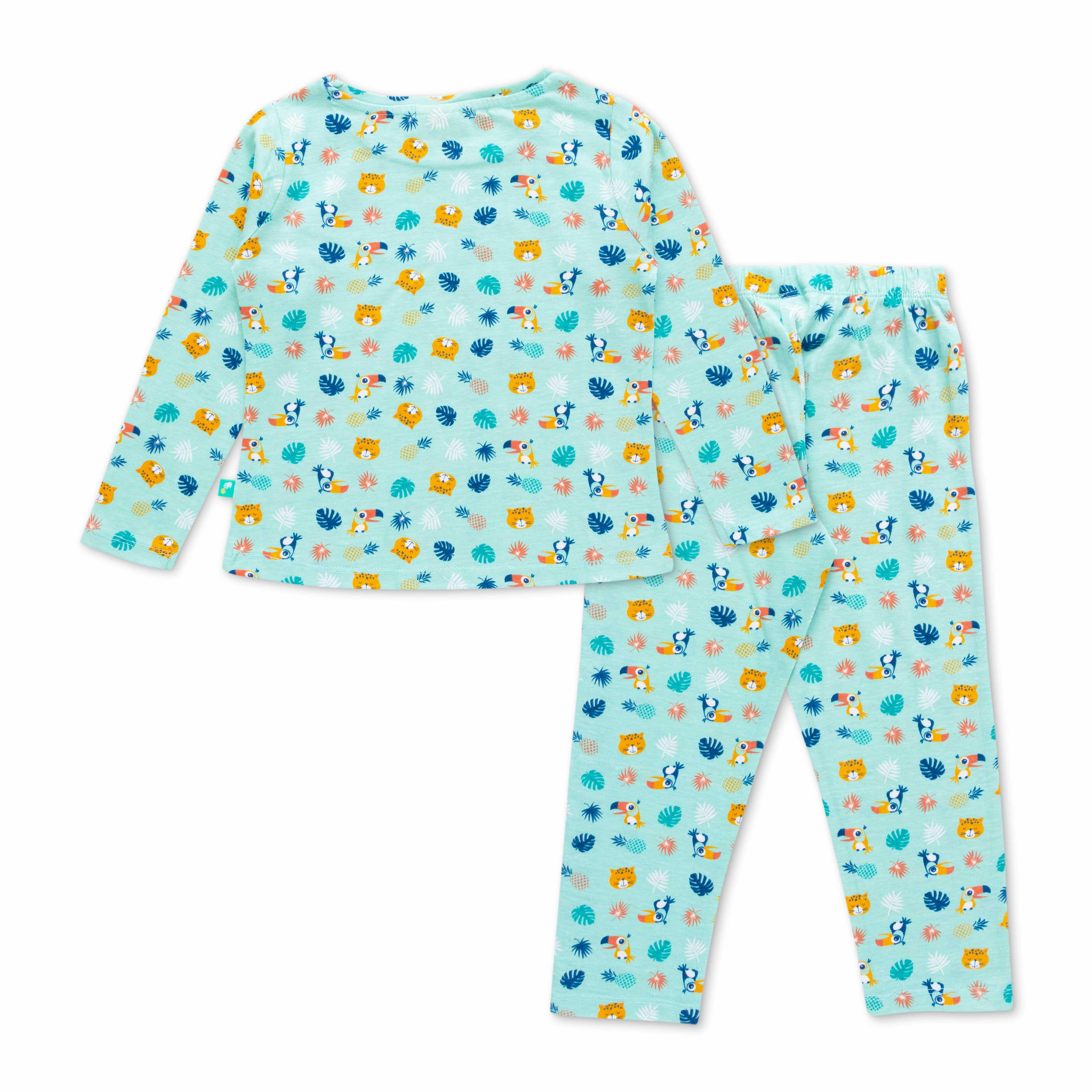 Girls Blue & Orange Printed Night suit - Juscubs