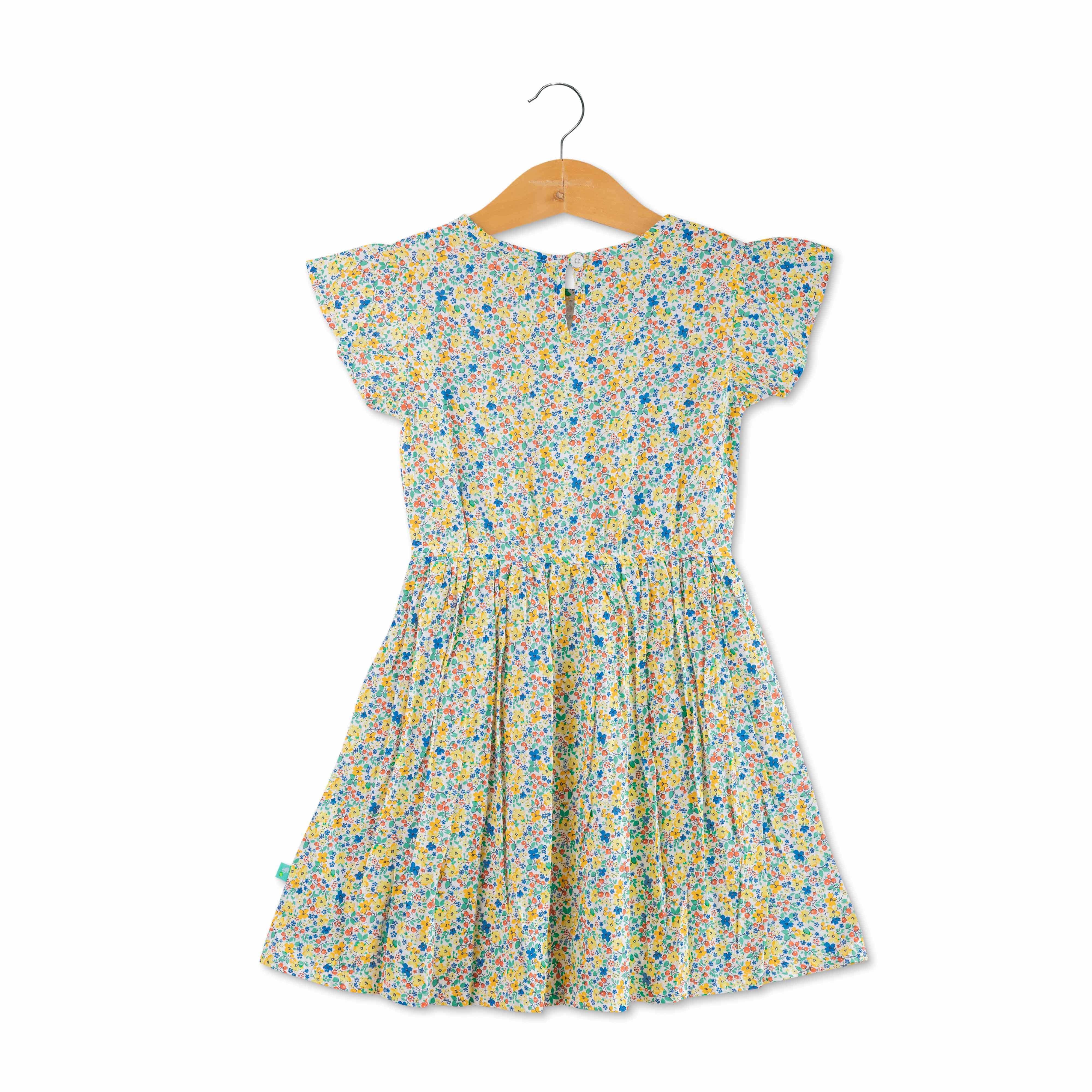 Girls Cap Sleeve AOP Dress - White - Juscubs