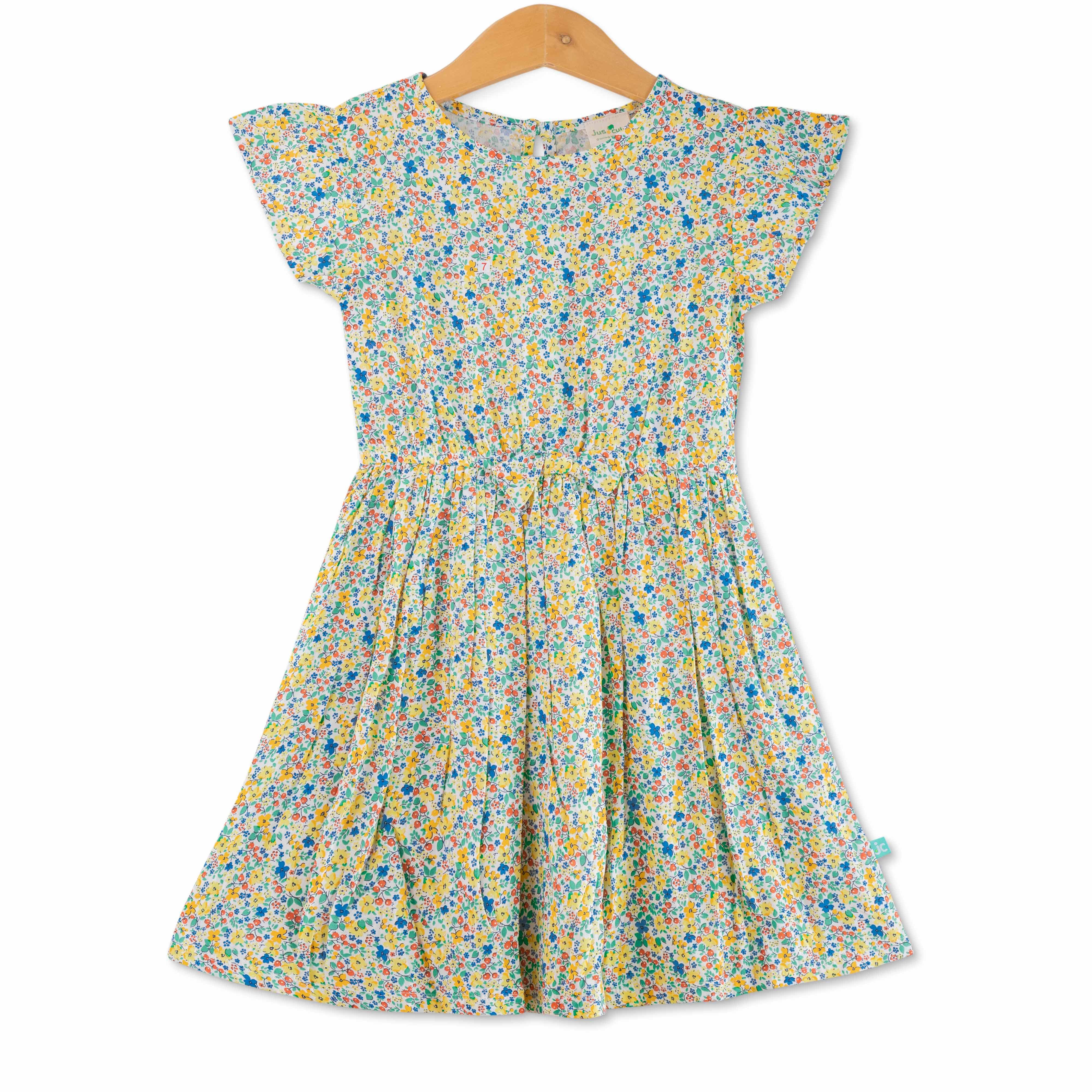 Girls Cap Sleeve AOP Dress - White - Juscubs